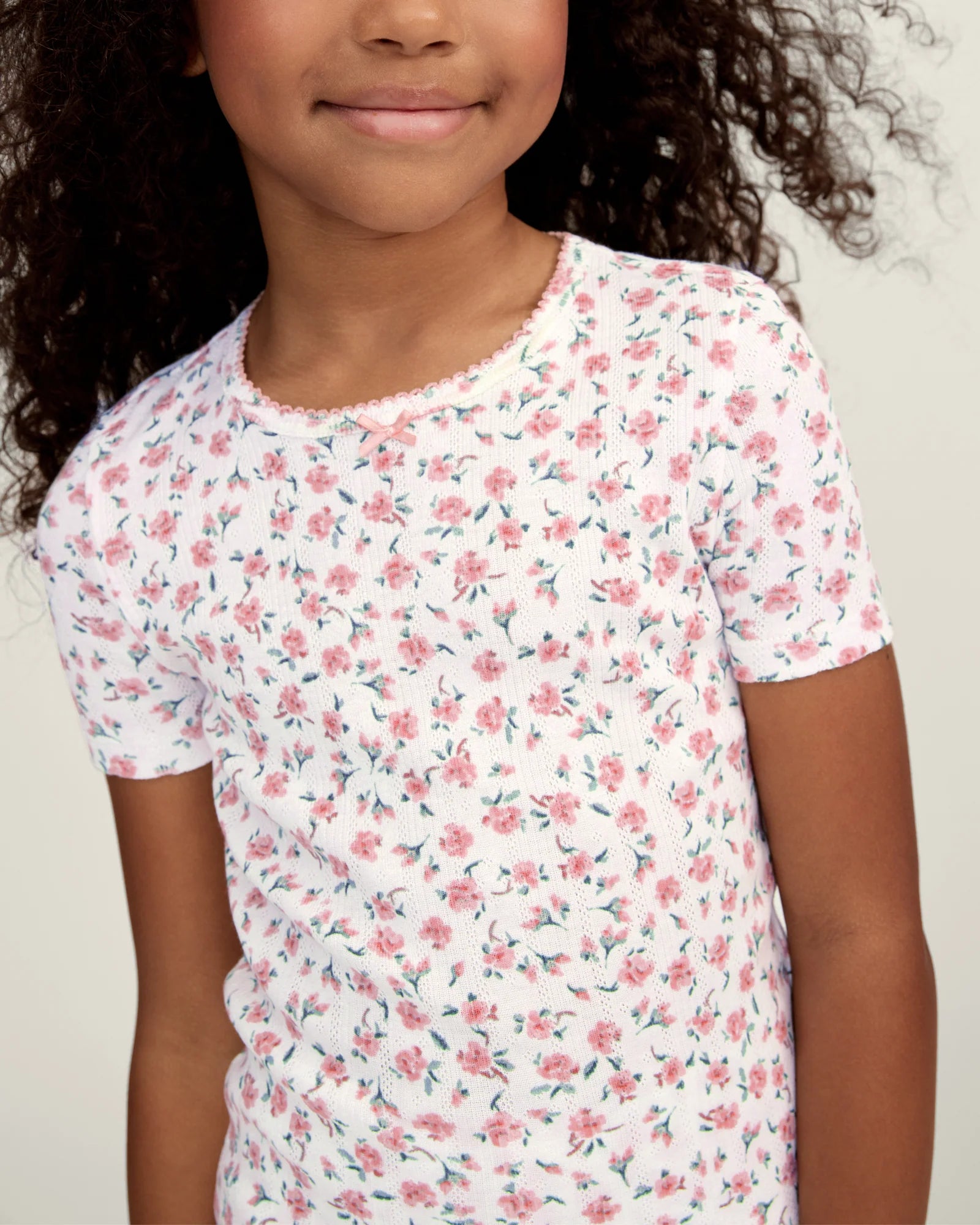 Pointelle Snug Fit Pajama Short Set in Pink Floral