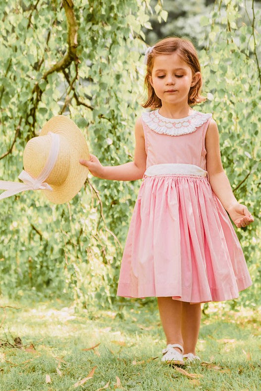 Peony Pink Smocked Dress With White Embroidered Collar