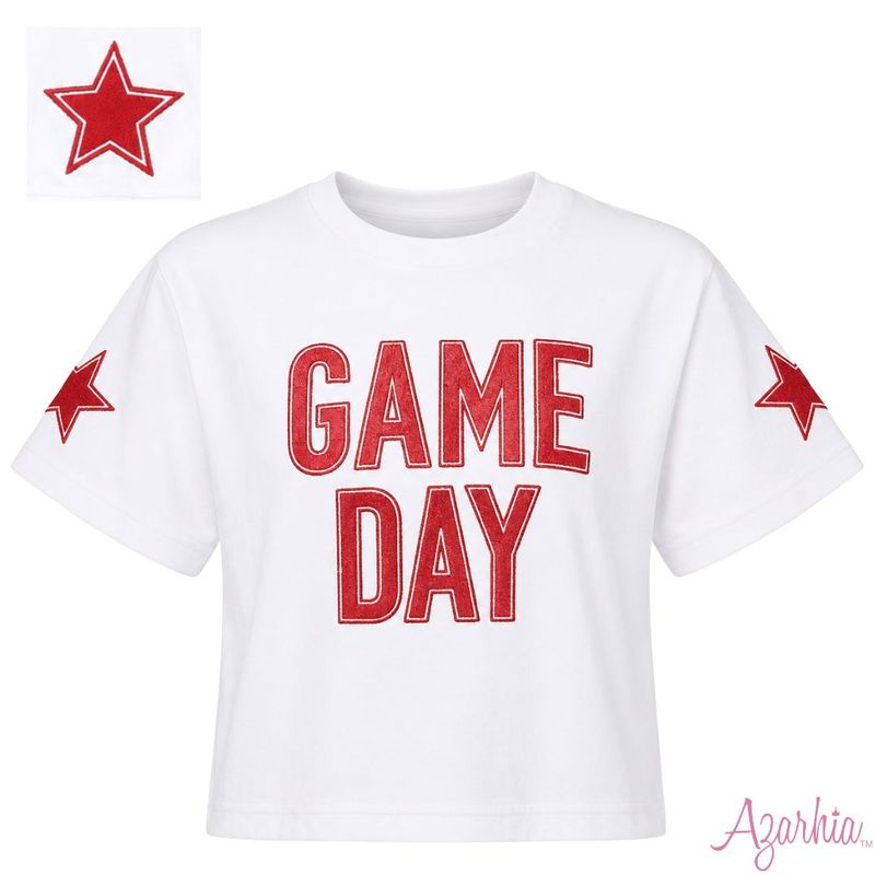 Red Shimmer Applique Game Day Boxy Tee