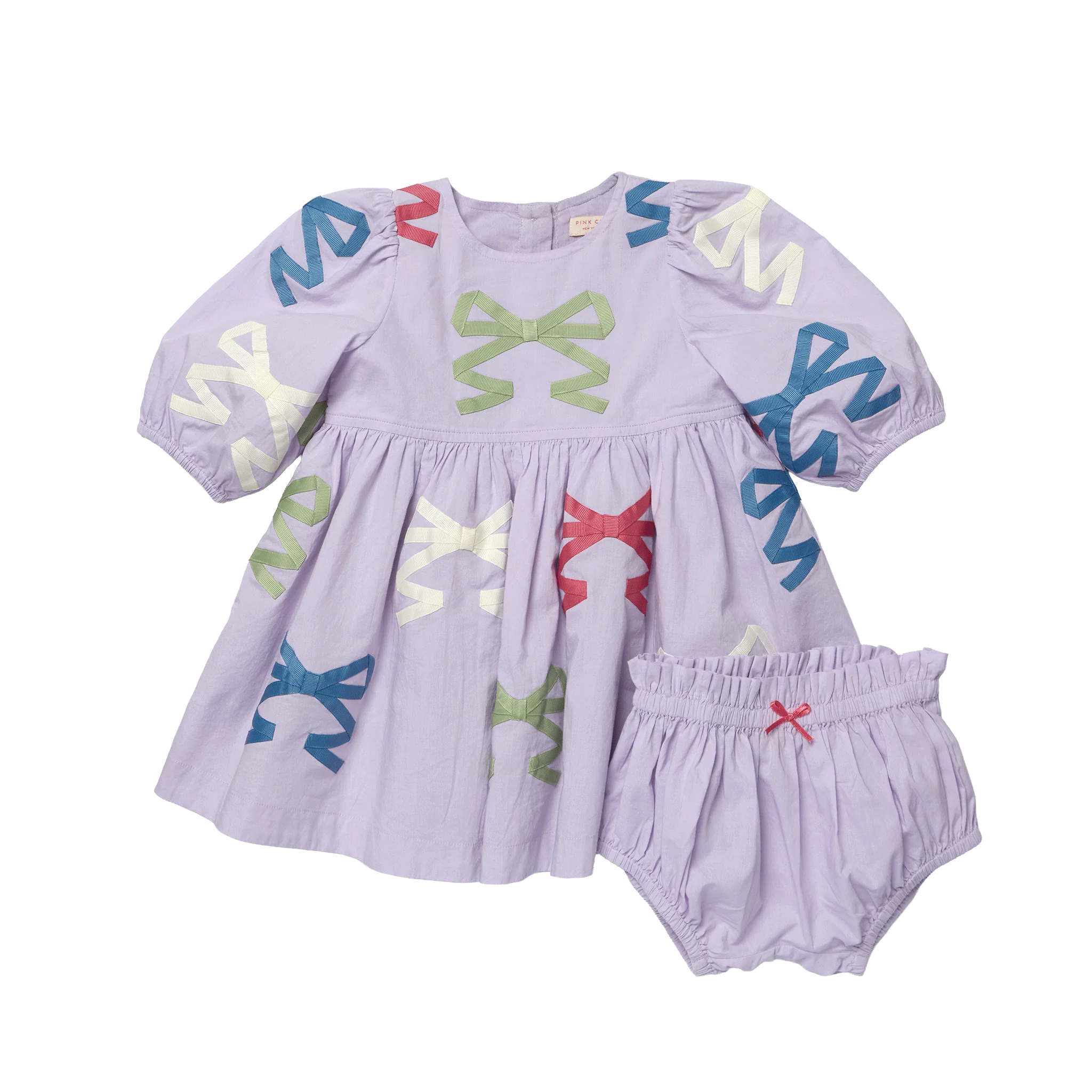 baby girls brooke dress set- lavender multi bow applique