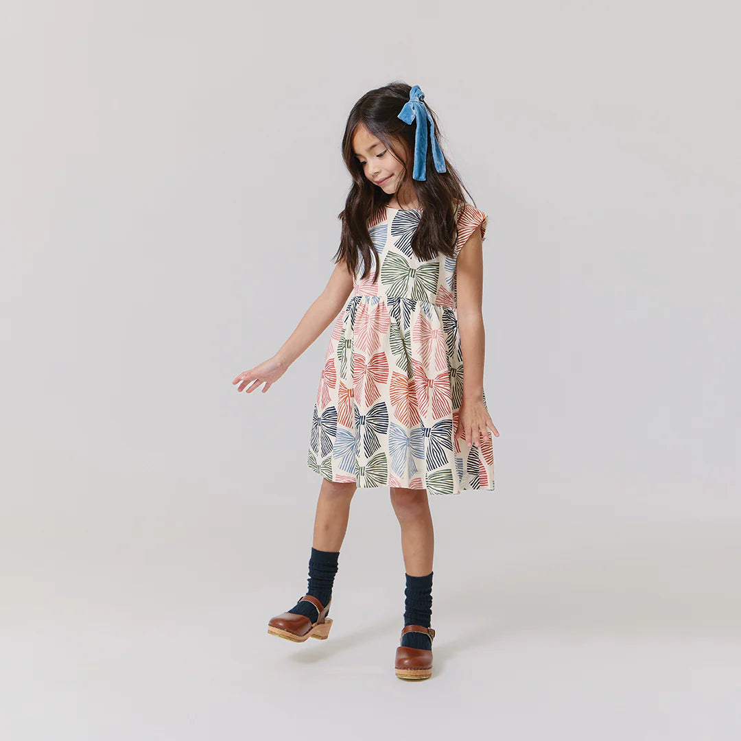 girls adaline dress- multi striped bows