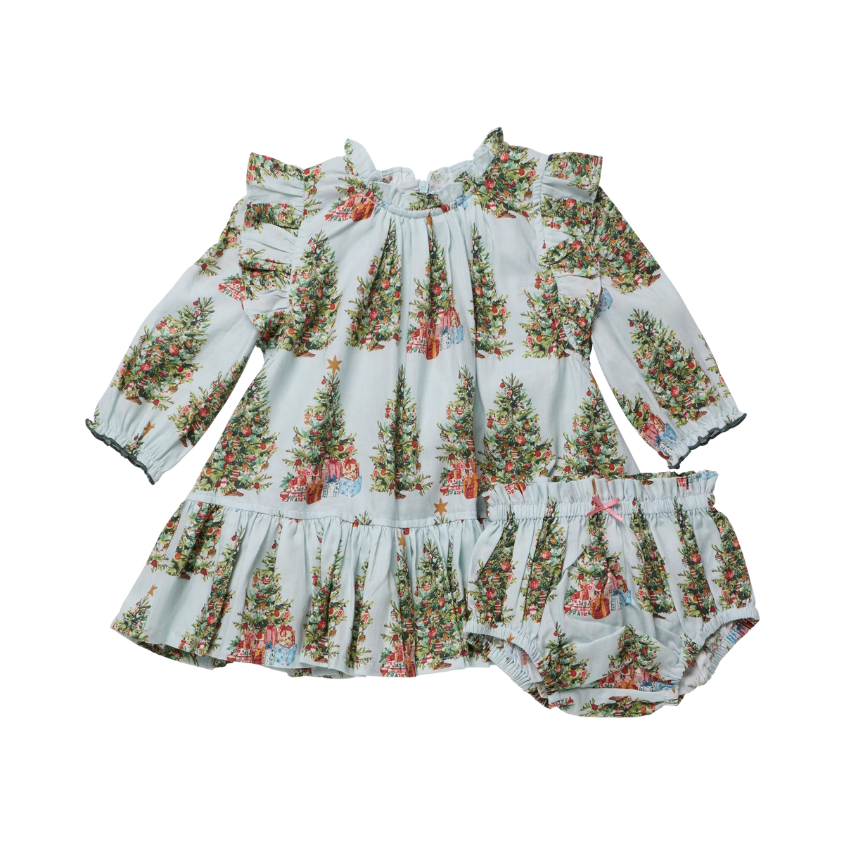 Baby Girls Harper Dress Set- Trees and Presents