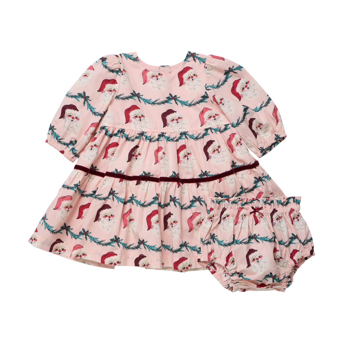 Baby Girls Maribelle Dress Set- Santa Garland