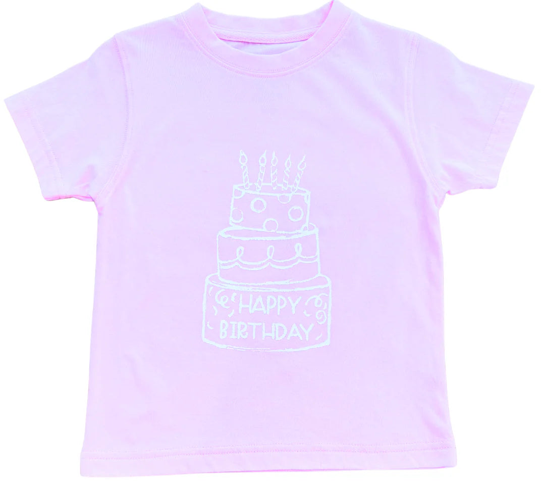 Short-Sleeve Light Pink Birthday Cake T-Shirt