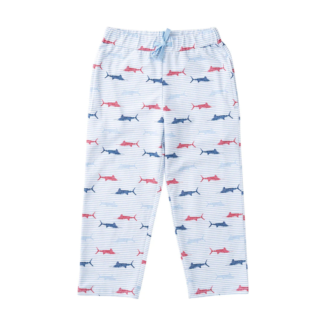 Lounge Life Pant – Windsurfer Blue Stripe Fish Print