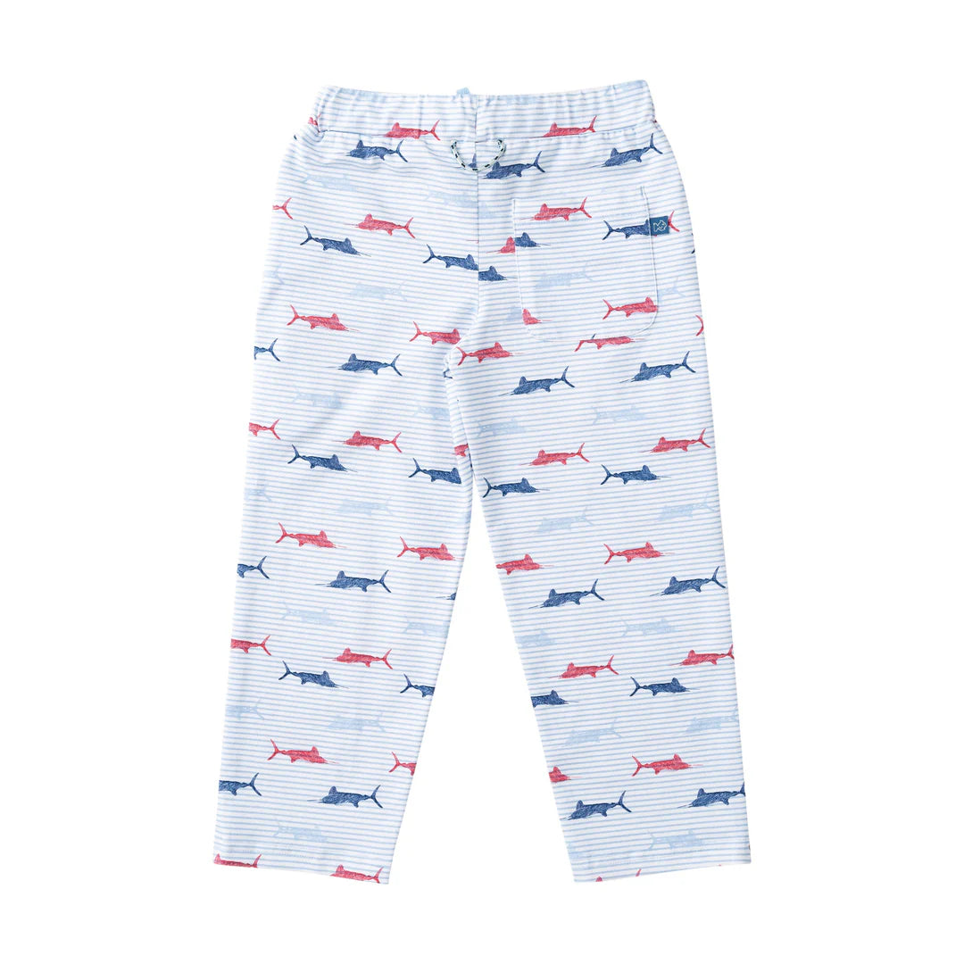 Lounge Life Pant – Windsurfer Blue Stripe Fish Print