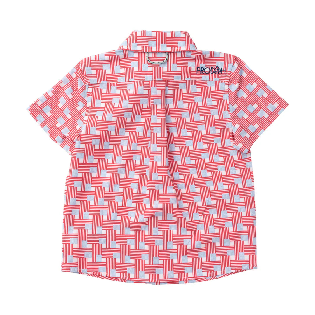 Short Sleeve Button Down Shirt- American Flag Plaid