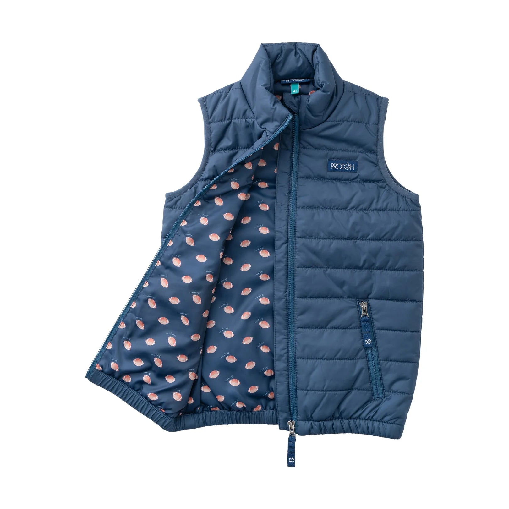 Boys Puffer Vest in Dark Denim Blue with Football Print Liner