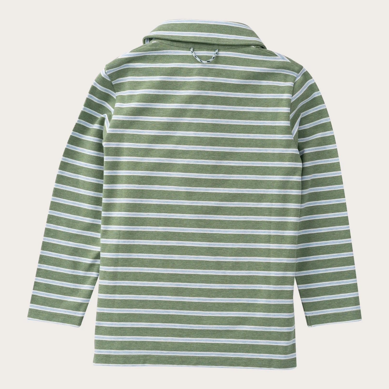 Boys' Long Sleeve Cotton Polo in Hedge Green and Cashmere Blue Stripe