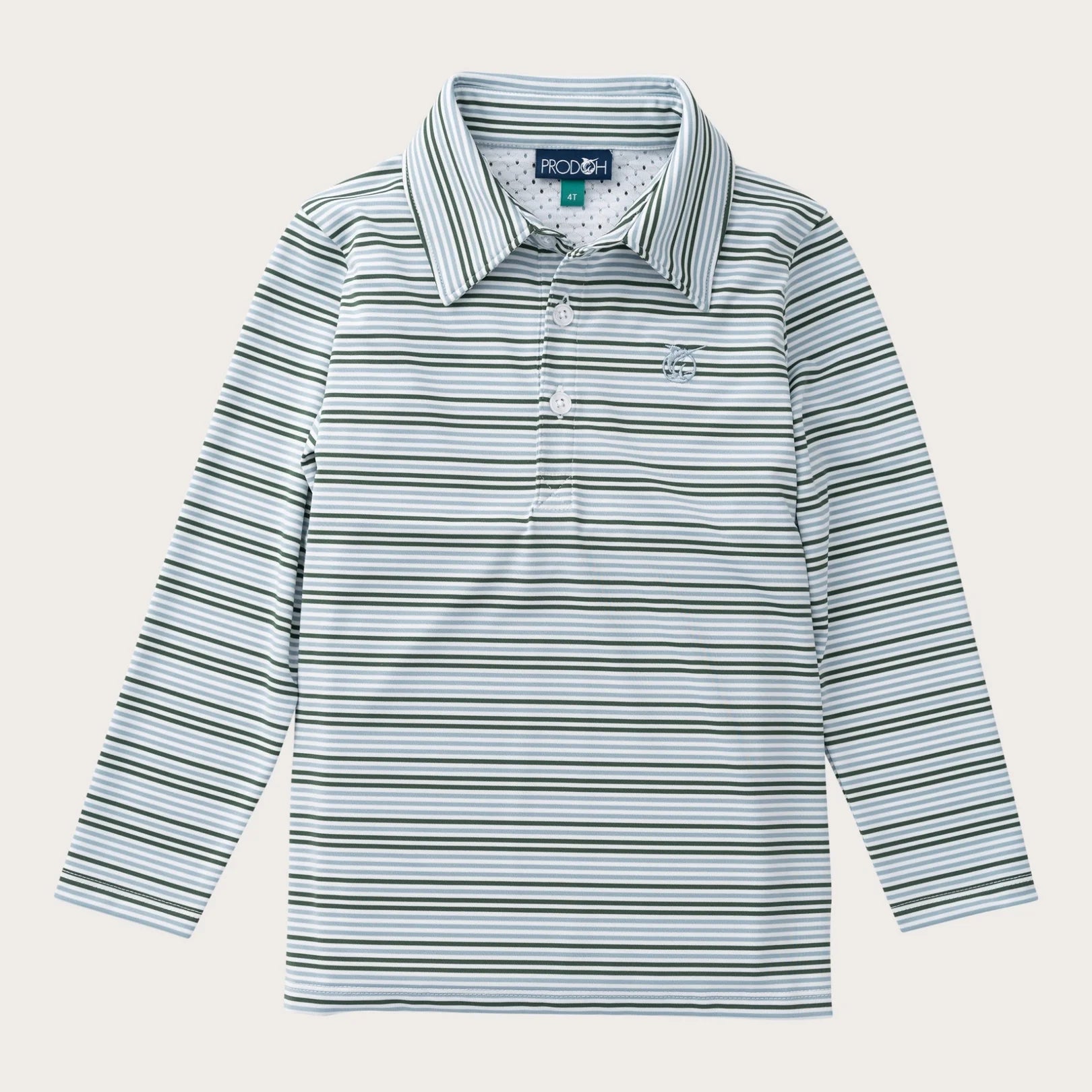 Boys' Long Sleeve Performance Polo in Arona Blue and Camping Green Stripe