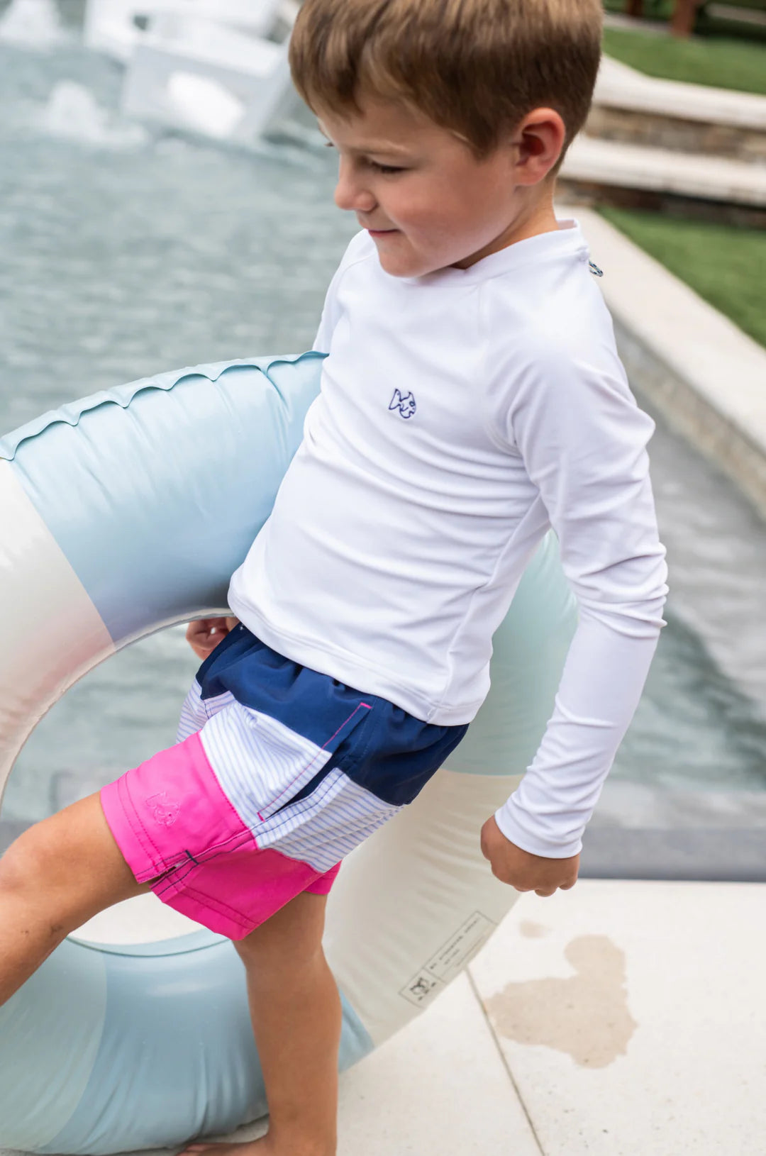 Boys' Boogie Board Swim Trunks Colorblock Navy/White/Pink