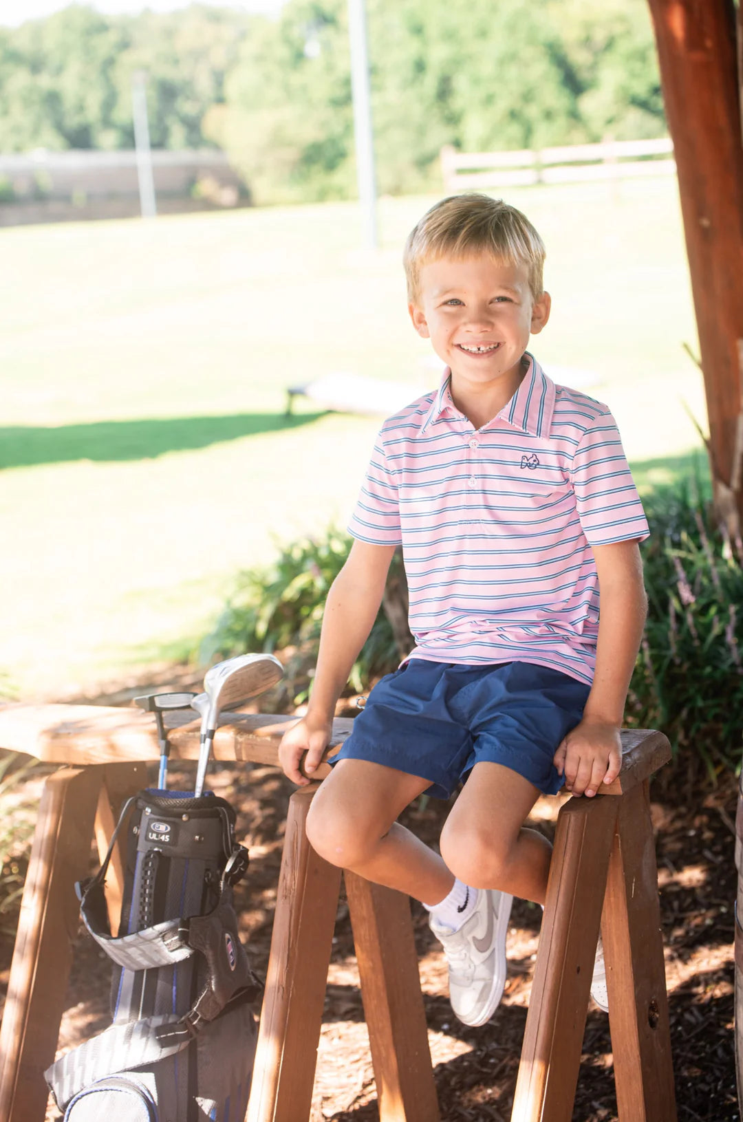Short Sleeve Pro Performance Polo - Pink Frosting Sea Island Stripe