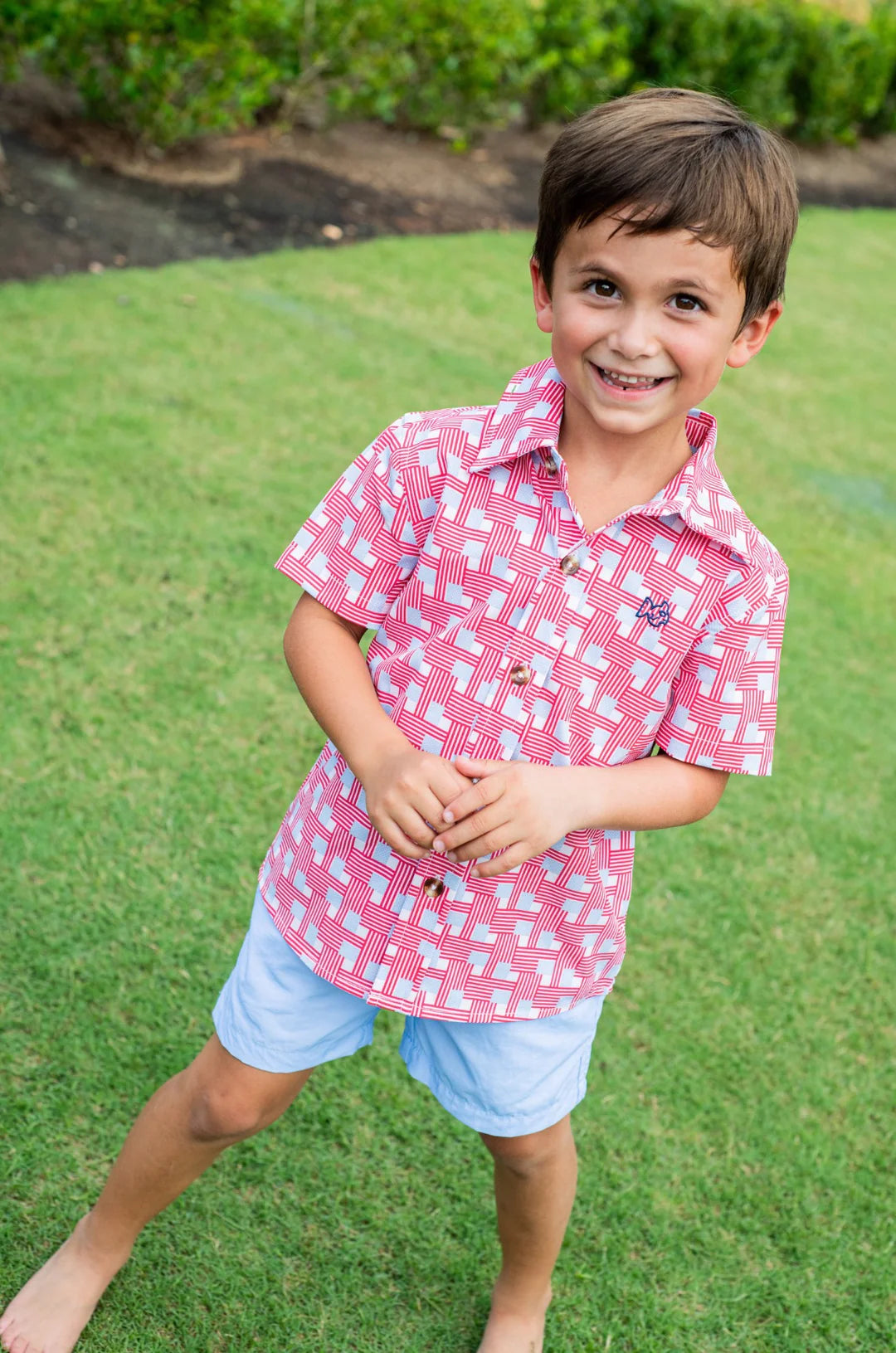 Short Sleeve Button Down Shirt- American Flag Plaid