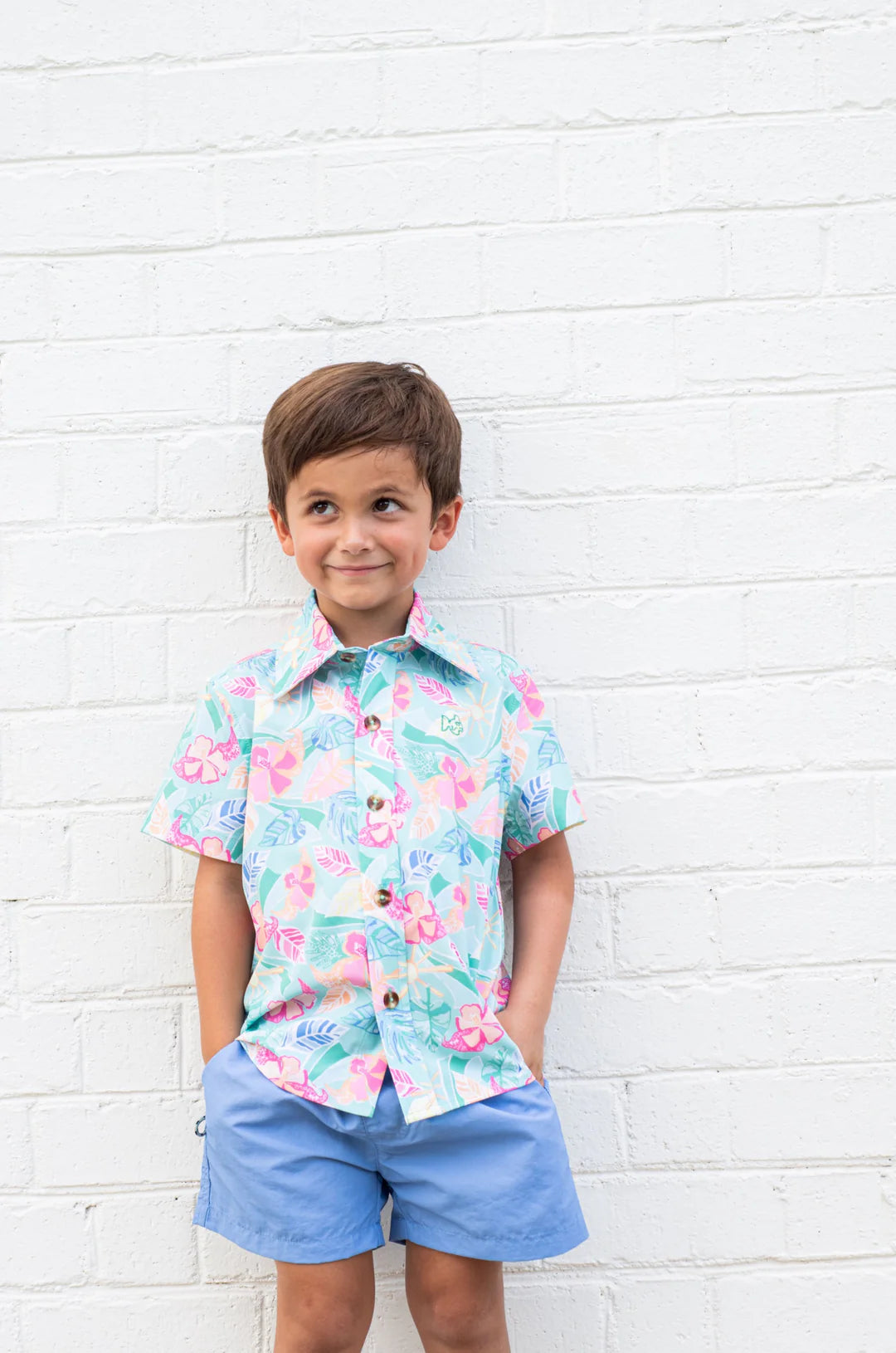 Short Sleeve Button Down Shirt — Tropical Palm Print