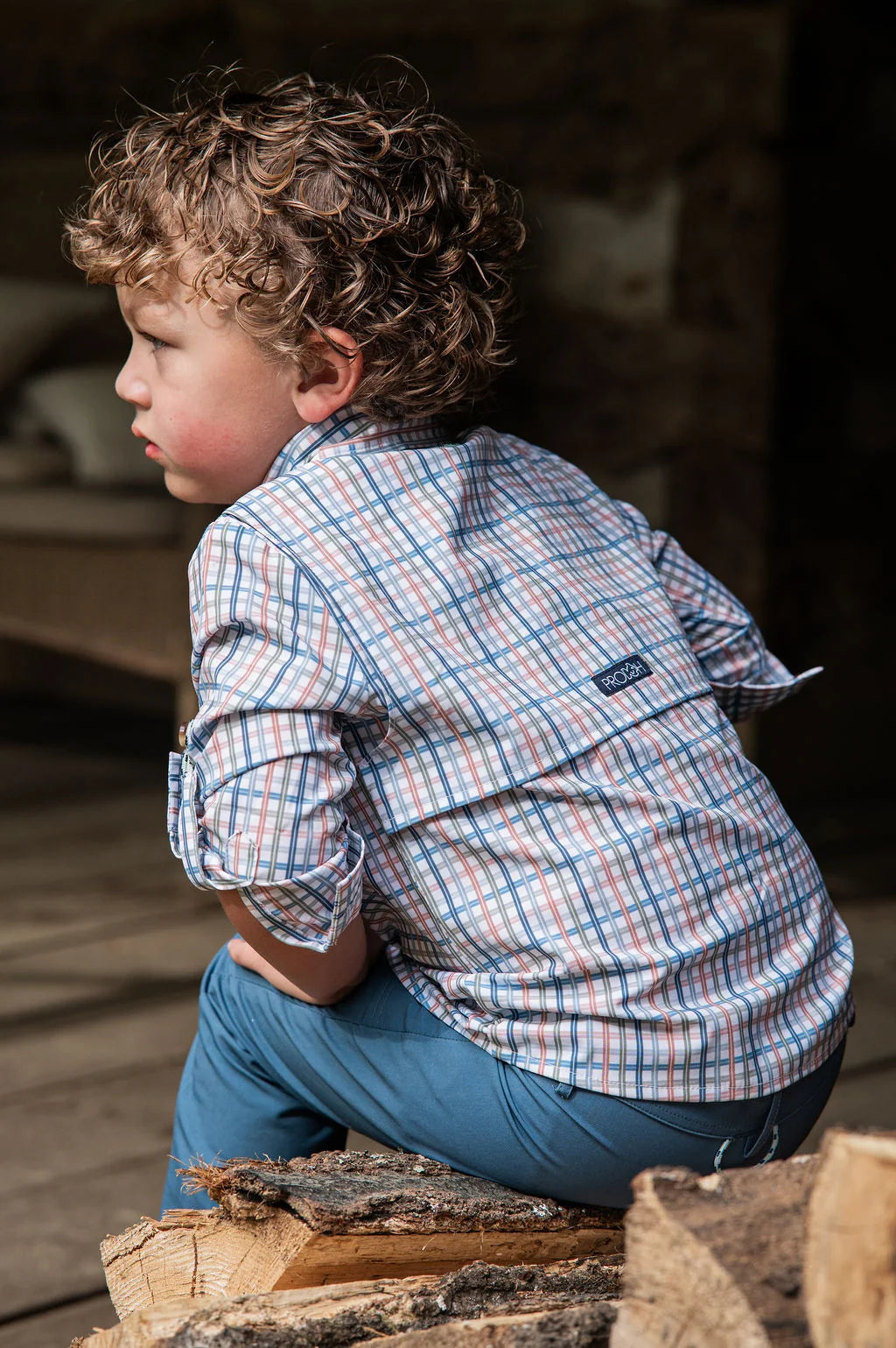 Boys' Long Sleeve Founders Kids Fishing Shirt in Sullivans Island Arona Blue Plaid