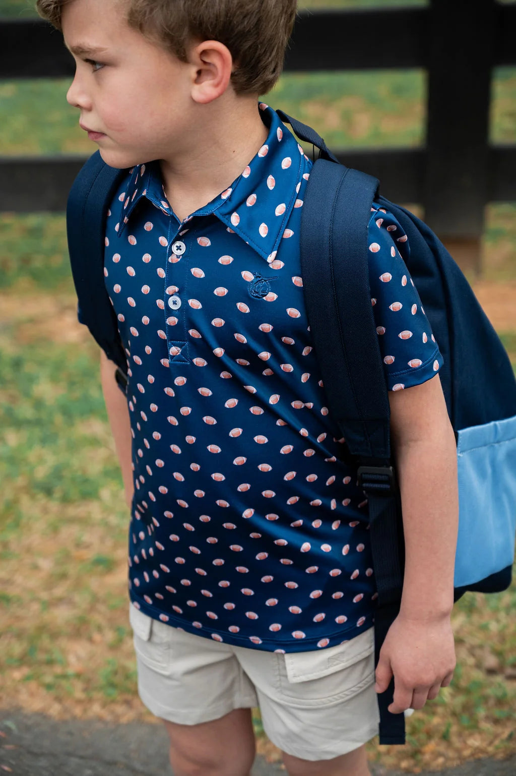 Boys' Short Sleeve Pro Performance Polo Shirt in Football Print