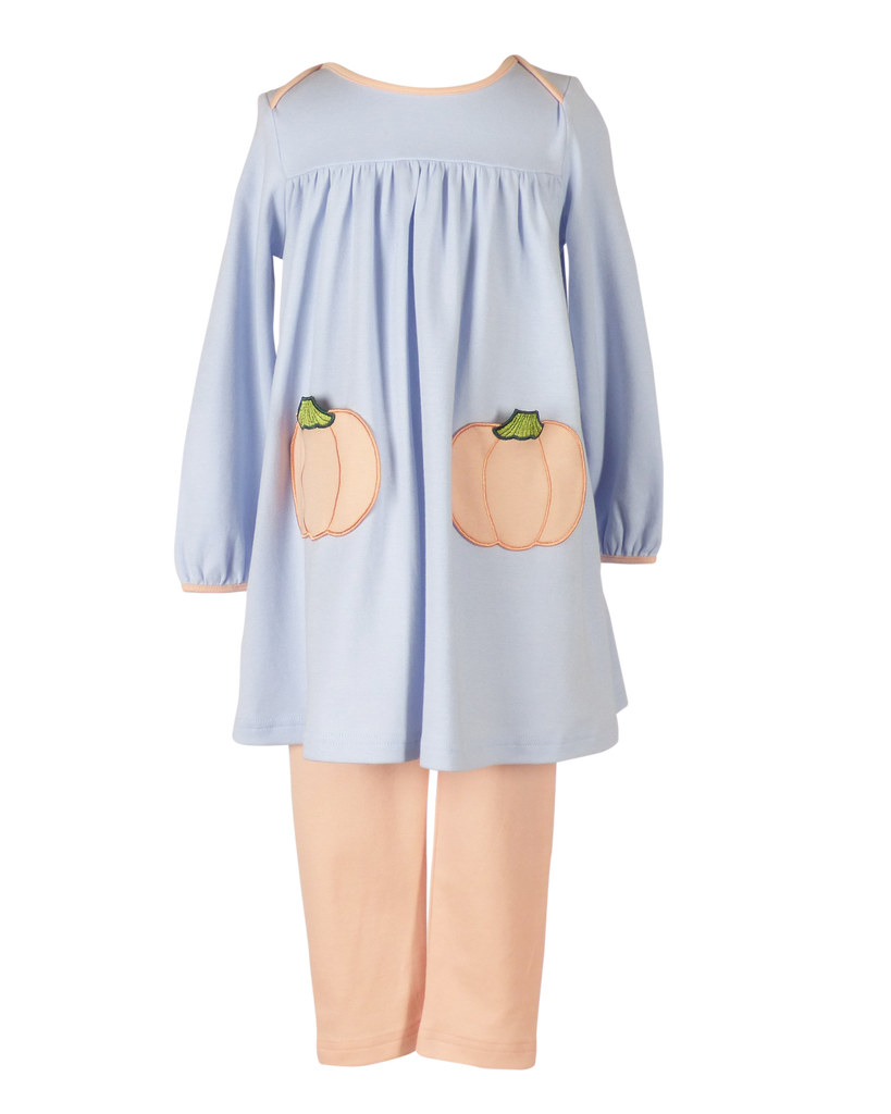 Tabby Dress with Light Blue Pumpkins