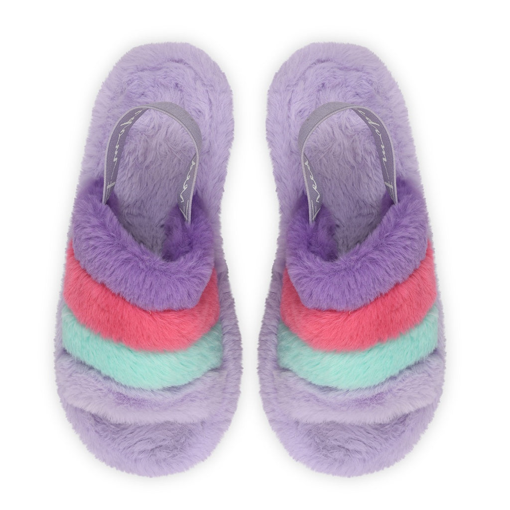 Purple Pink & Blue Furry Slippers