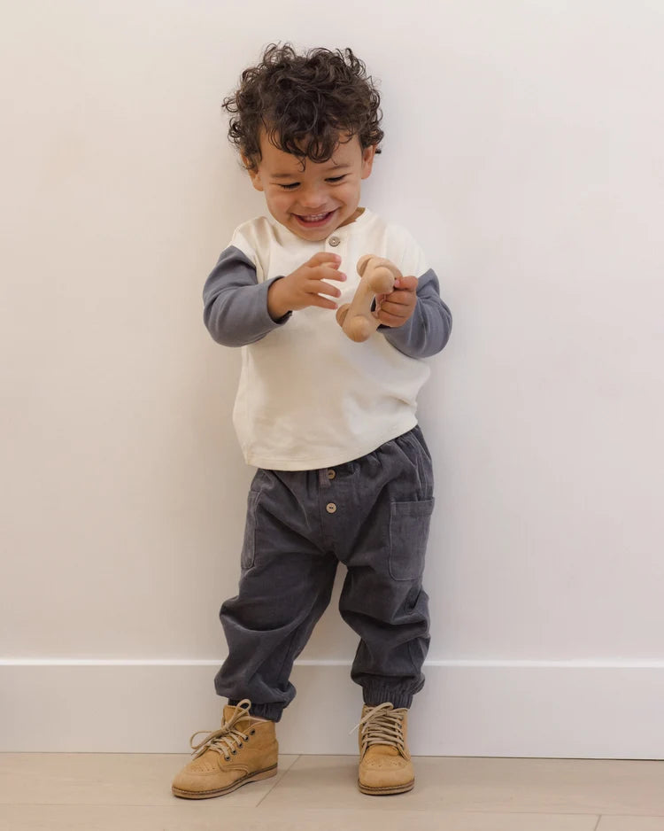 Long Sleeve Henley Tee + Drawstring Pant- Midnight