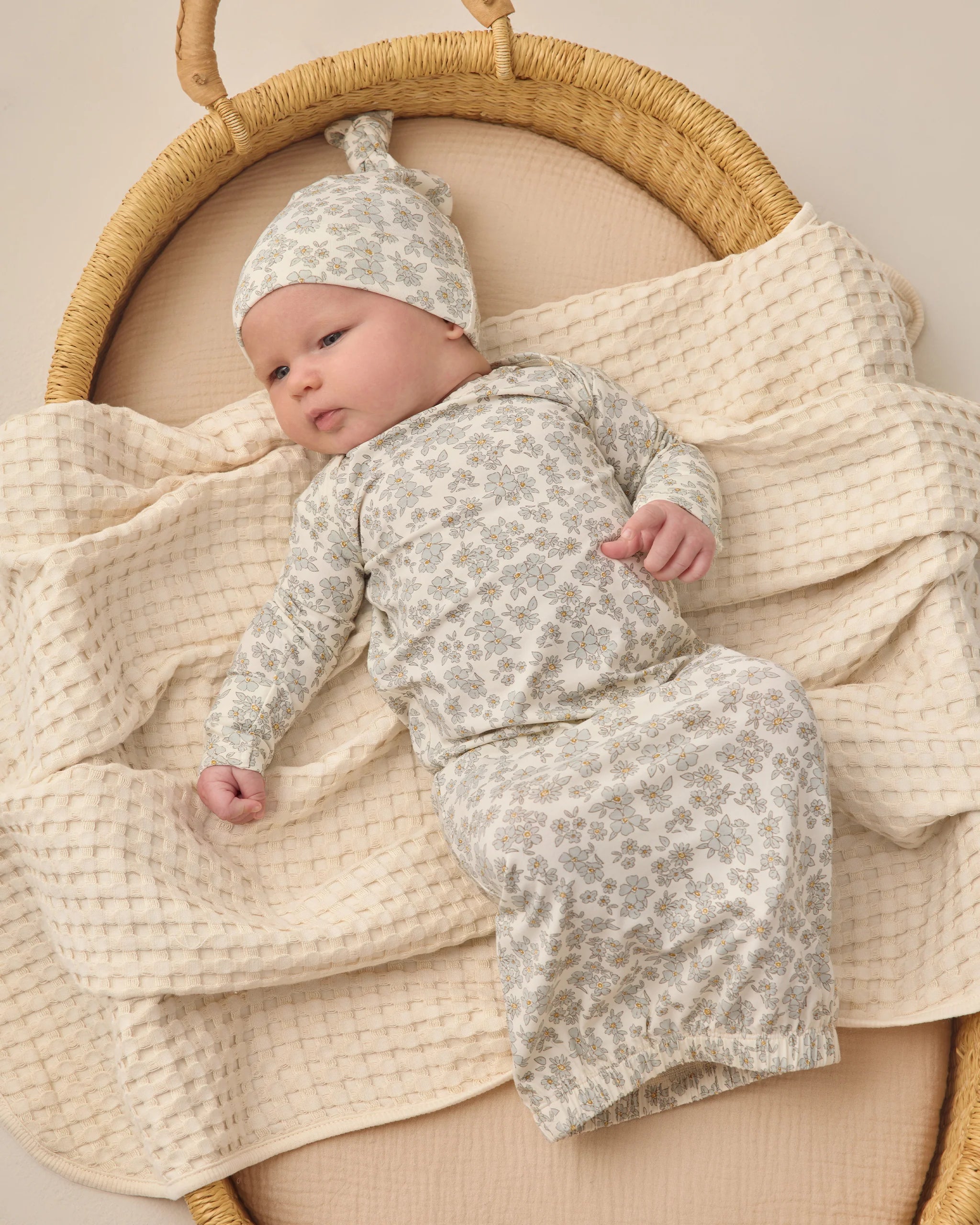 Bamboo Baby Gown + Hat Set- Blue Floral
