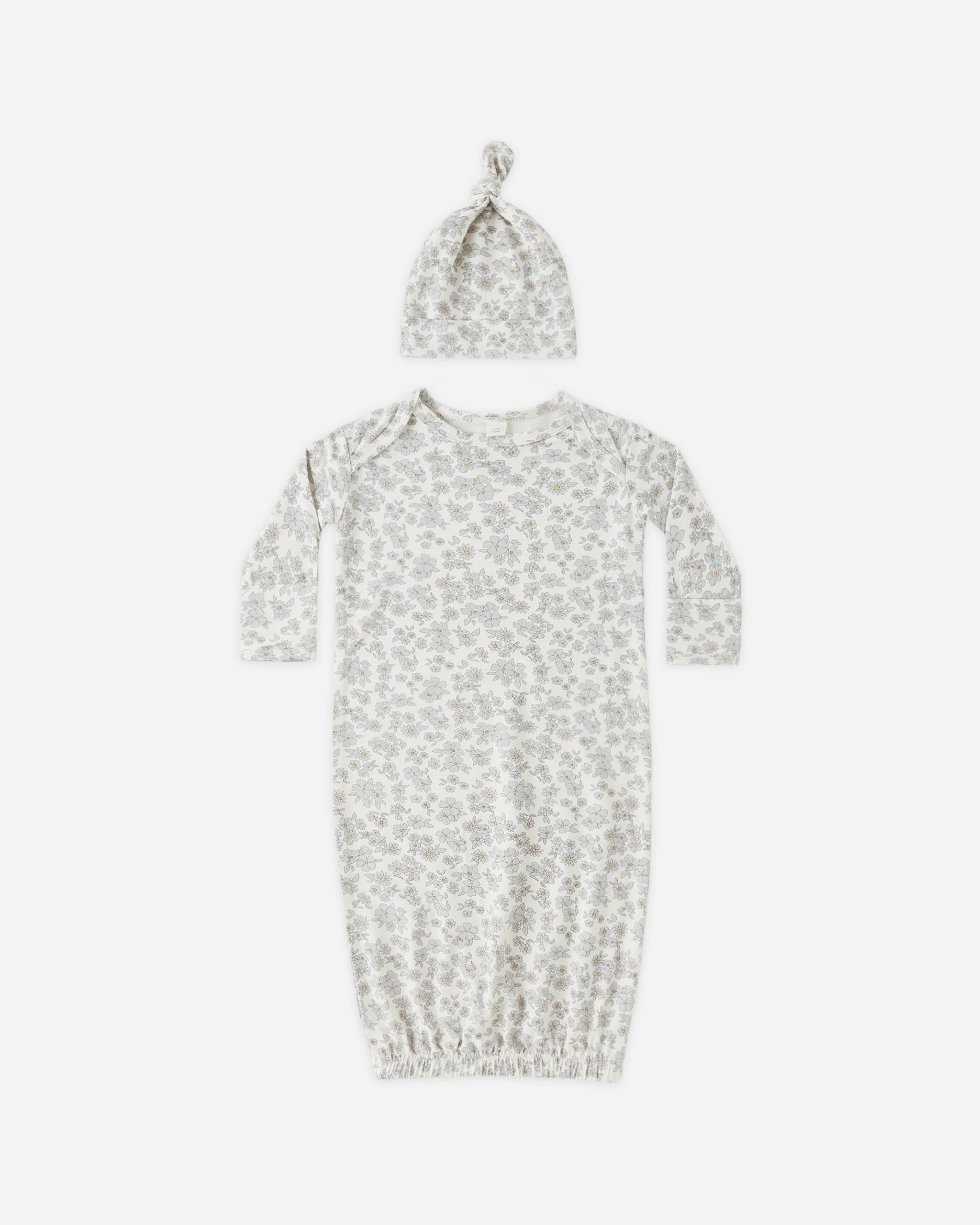Bamboo Baby Gown + Hat Set- Blue Floral