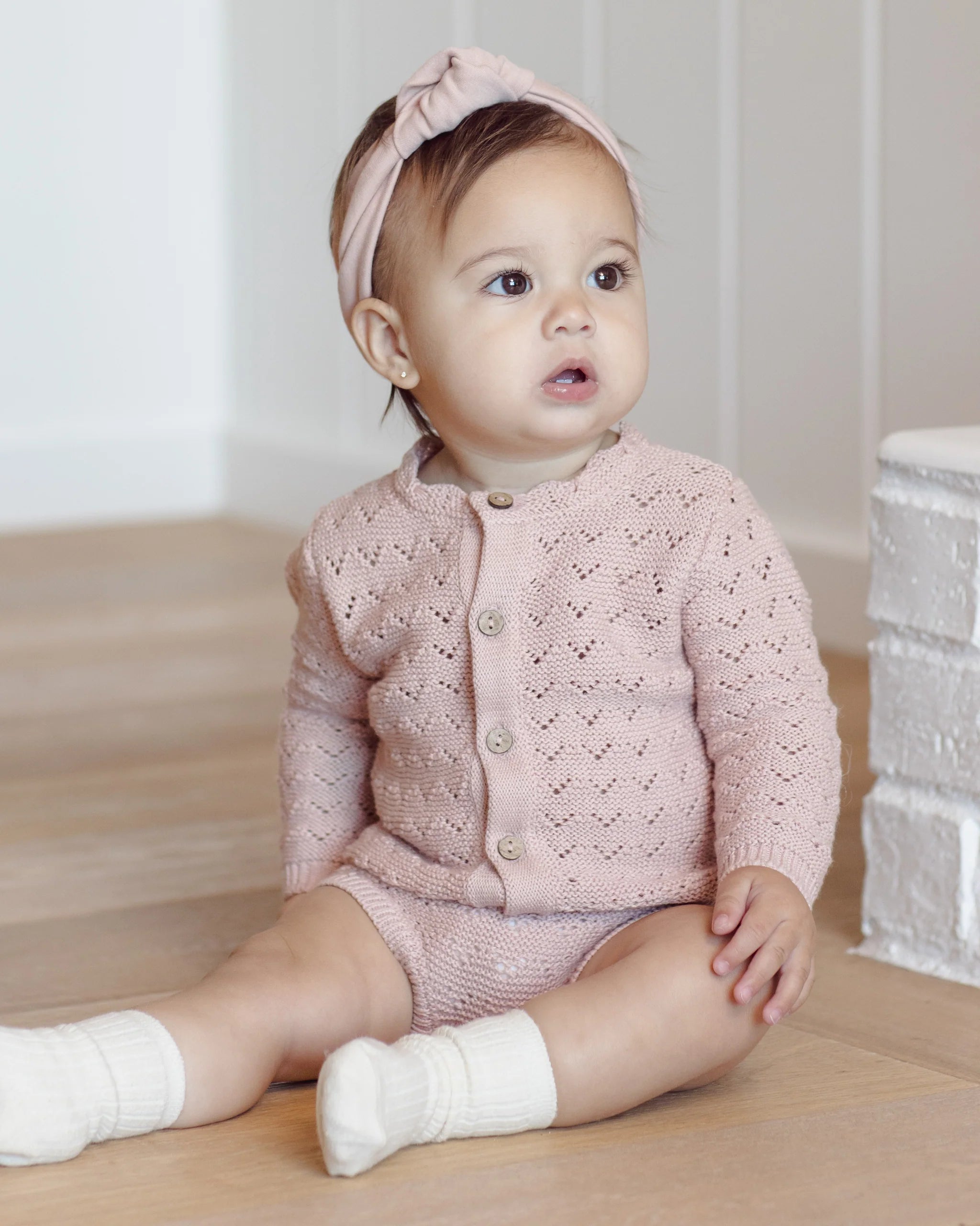 Scalloped Cardigan Bloomer Set- Blush