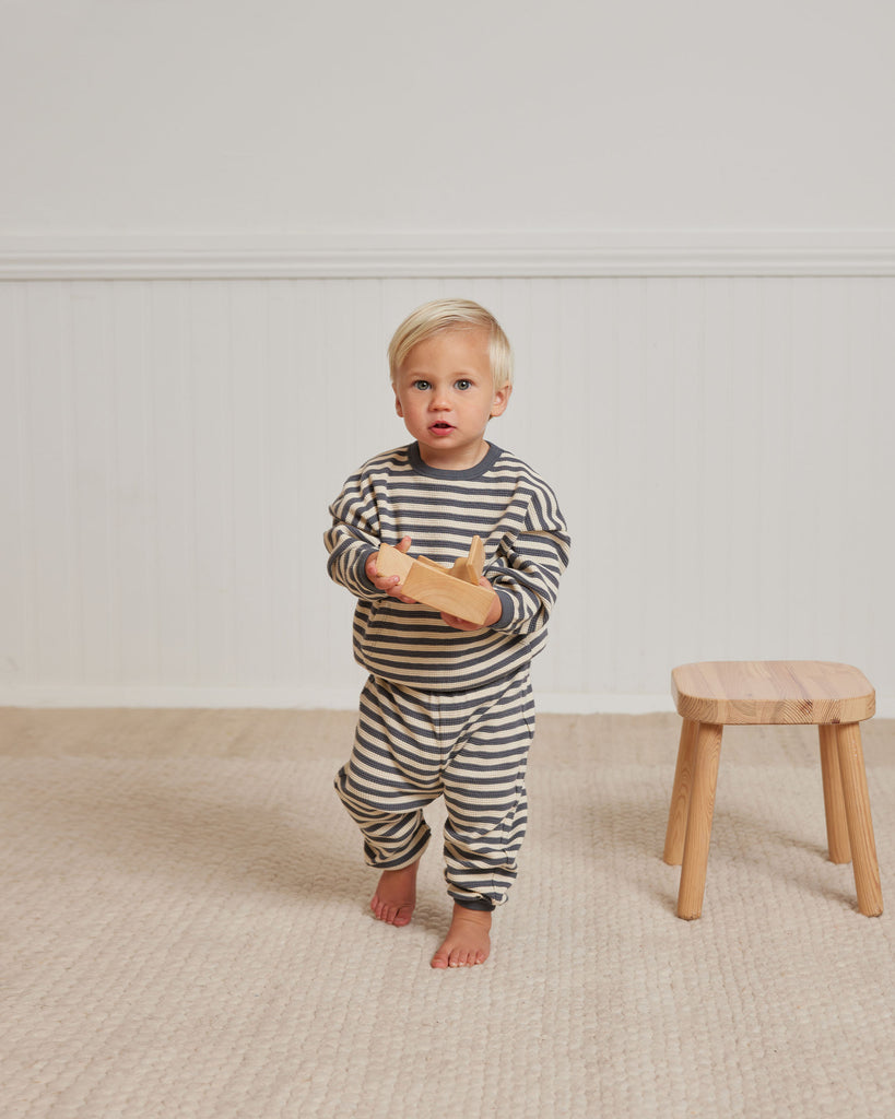 Waffle Sweater + Pant Set | Navy Stripe
