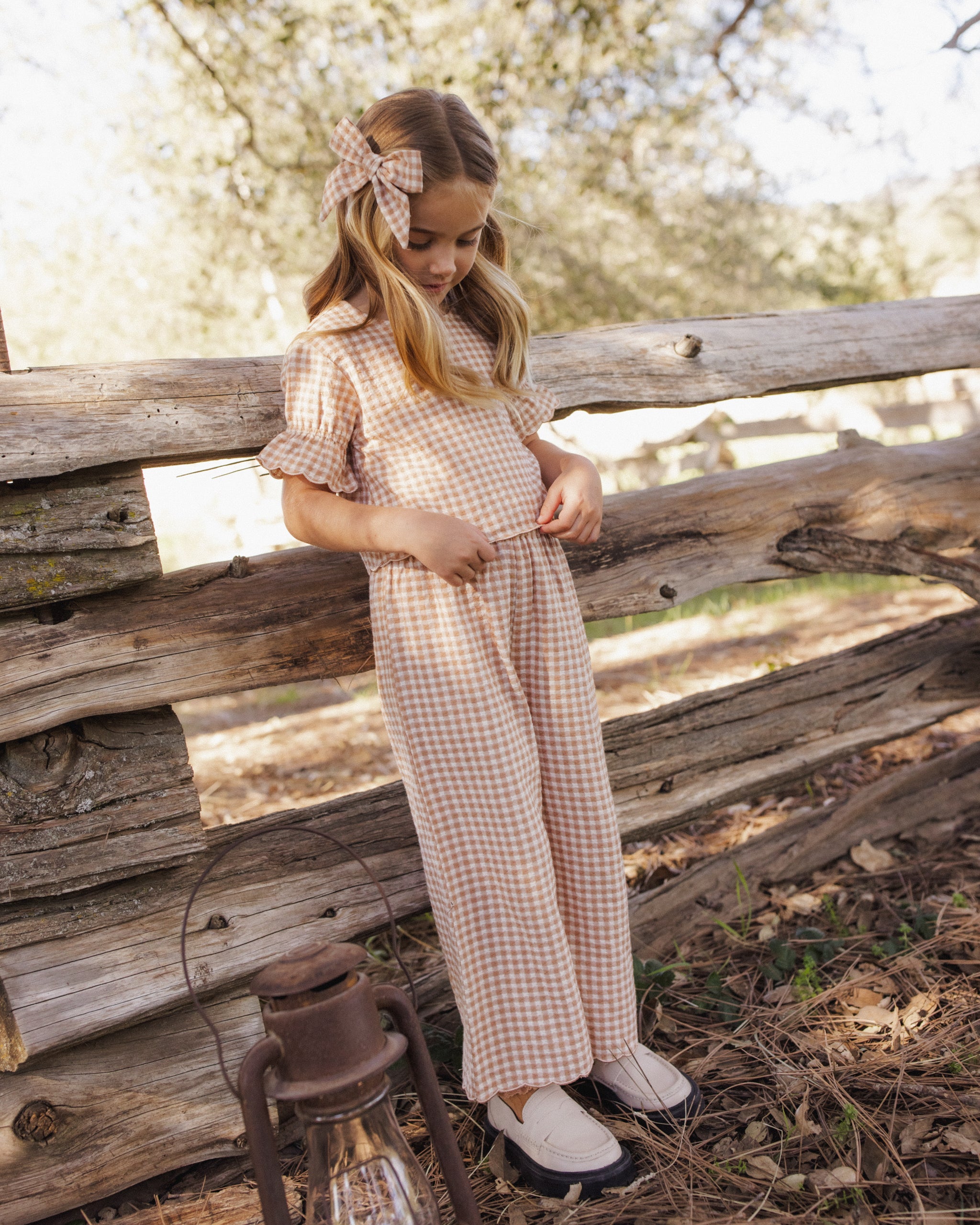 Francie Blouse + Wide Leg Pant Set | Fawn Gingham
