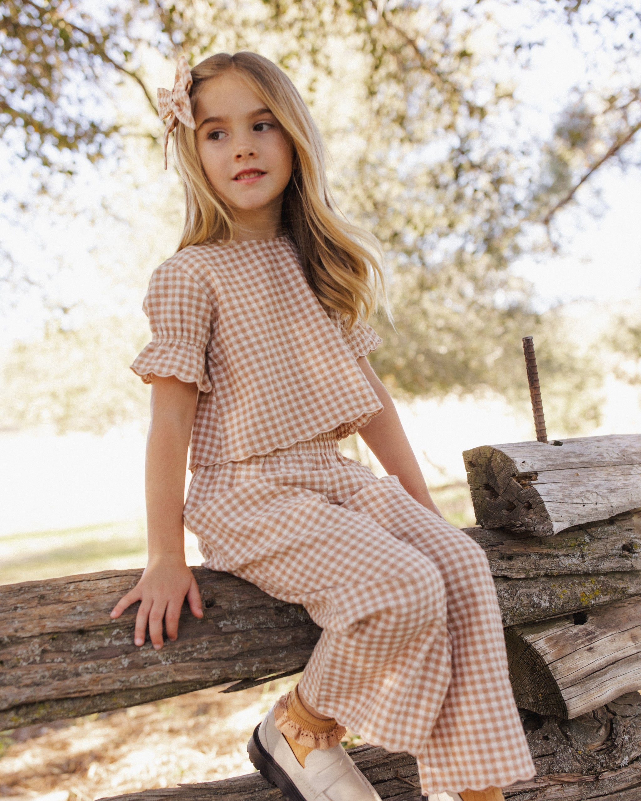 Francie Blouse + Wide Leg Pant Set | Fawn Gingham