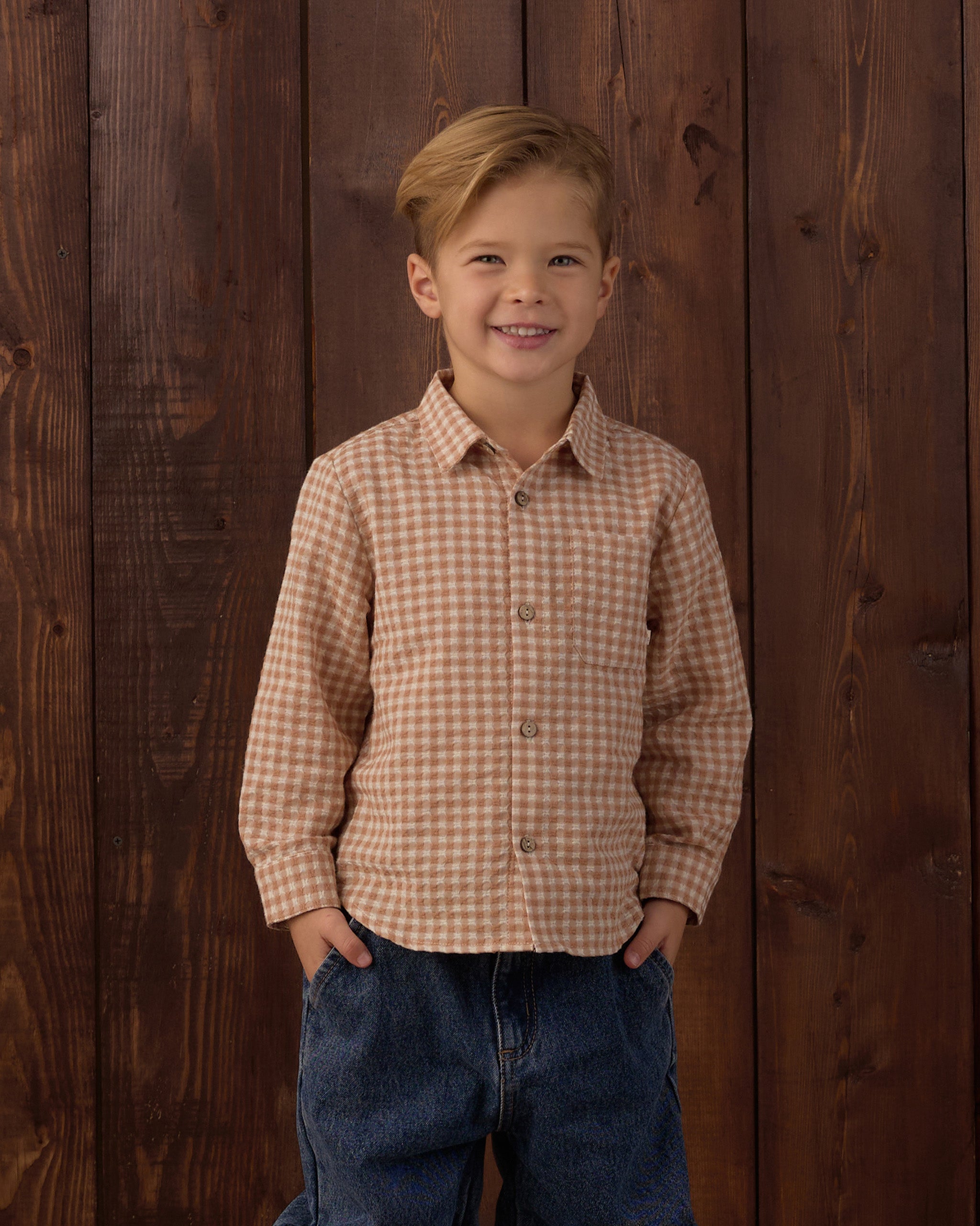 Collared Long Sleeve Shirt | Fawn Gingham