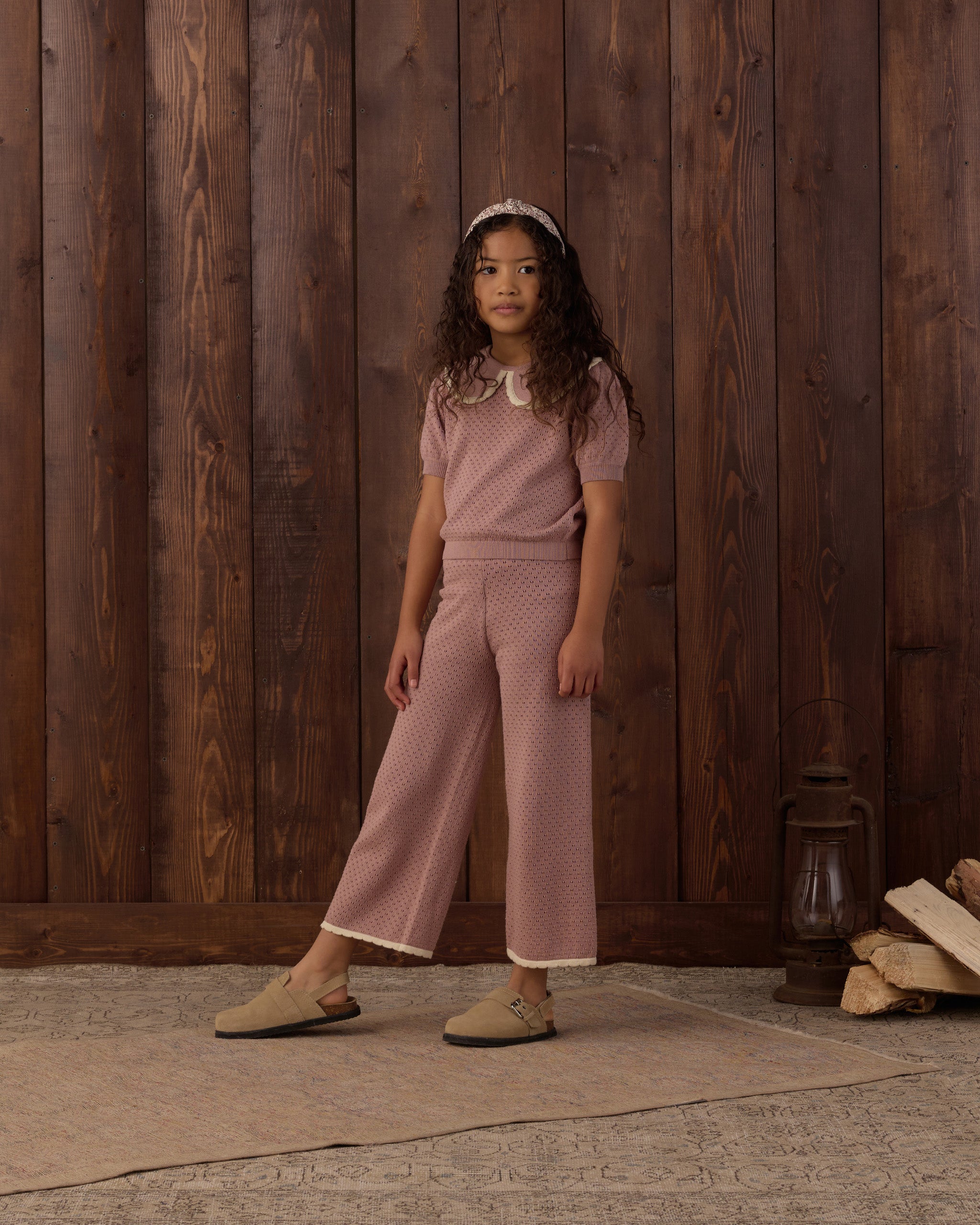 Pointelle Collared Top + Pant Set | Rosewood