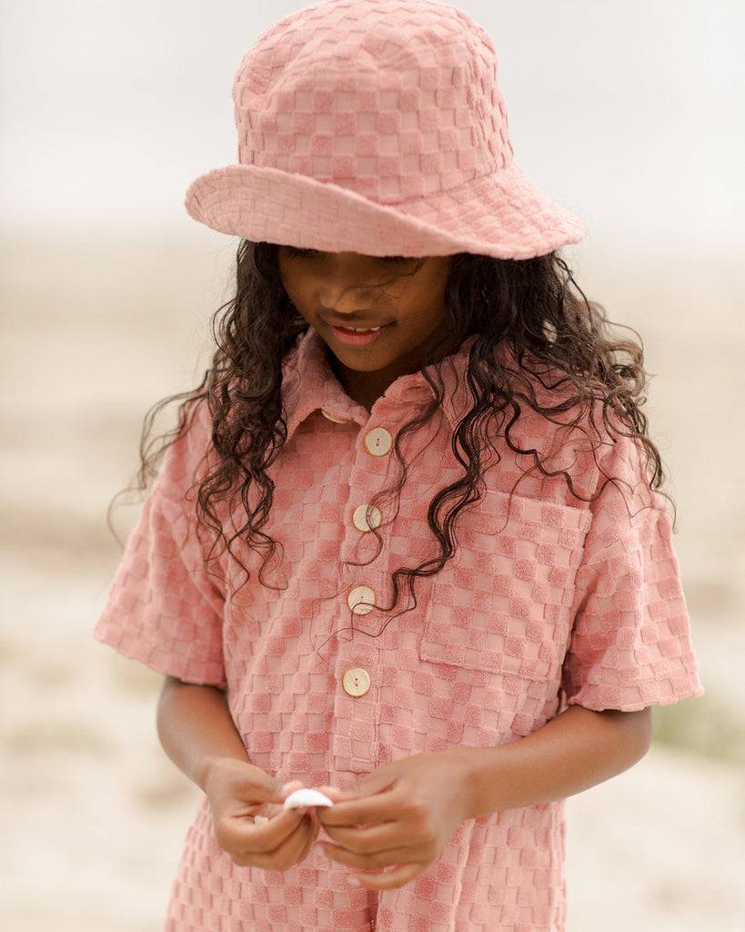 Terry Bucket Hat || Pink Check