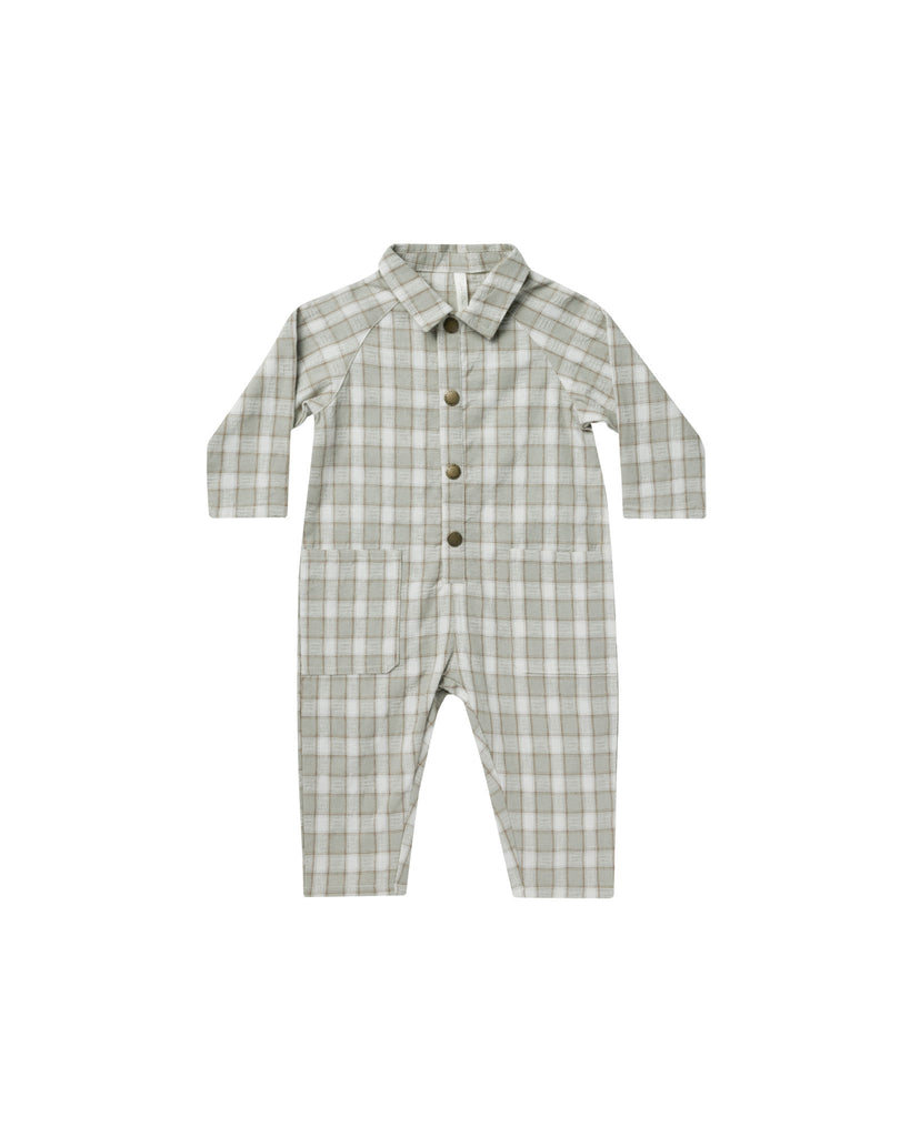 Collared Baby Jumpsuit | Pewter Plaid