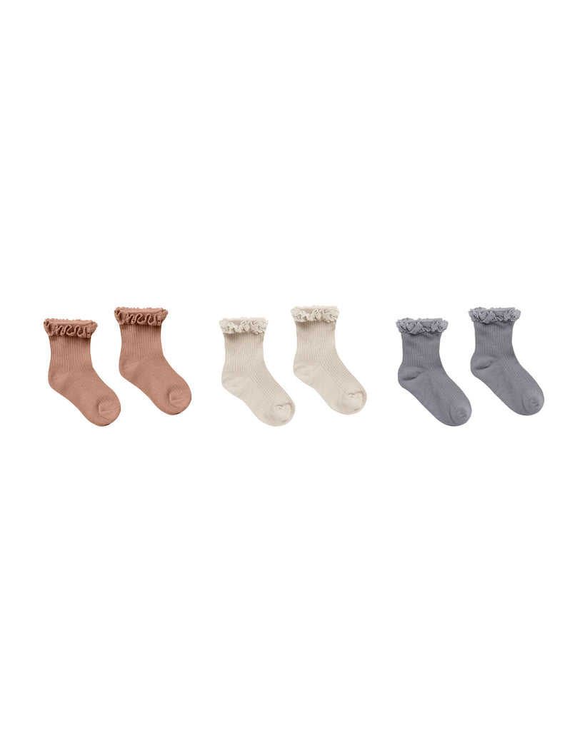 Lace Trim Sockers | Spice/Natural/Dusty Blue