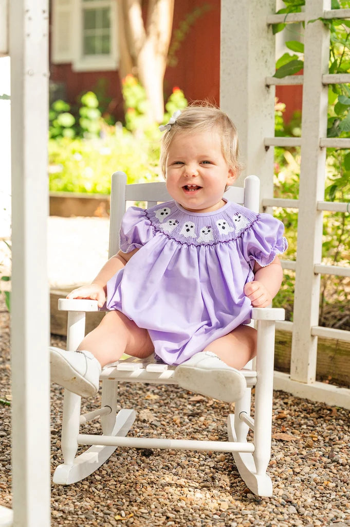 Purple Ghosts Smocked Birdie Bubble