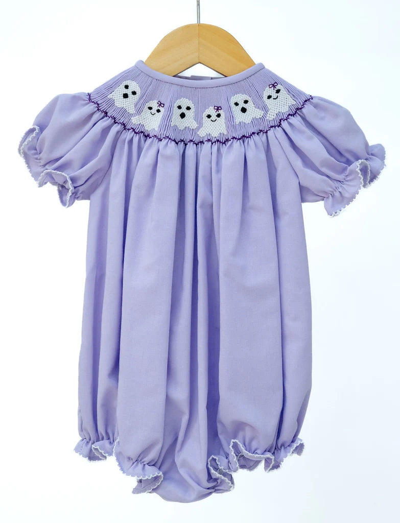 Purple Ghosts Smocked Birdie Bubble