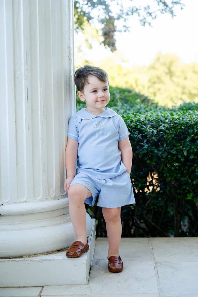 Big Brother Stork Embroidered Peter Pan Collar Shirt/Shorts Set