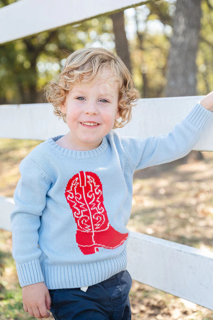 Blue and Red Cowboy Boot Sweater