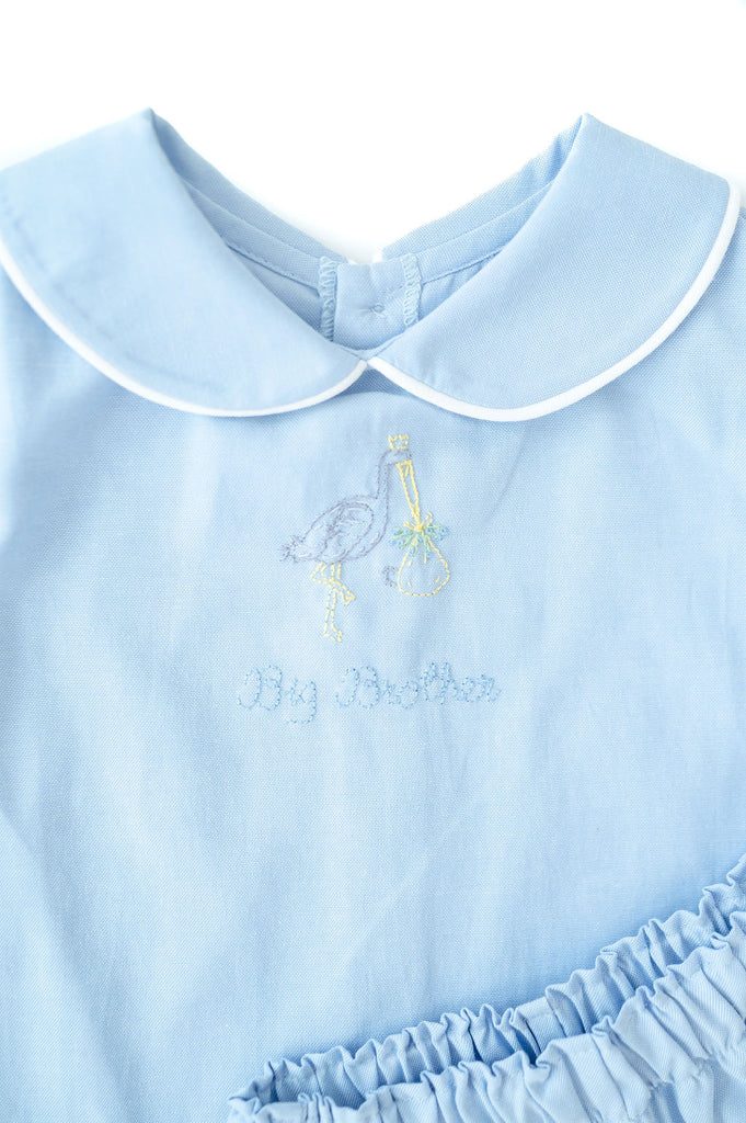 Big Brother Stork Embroidered Peter Pan Collar Shirt/Shorts Set