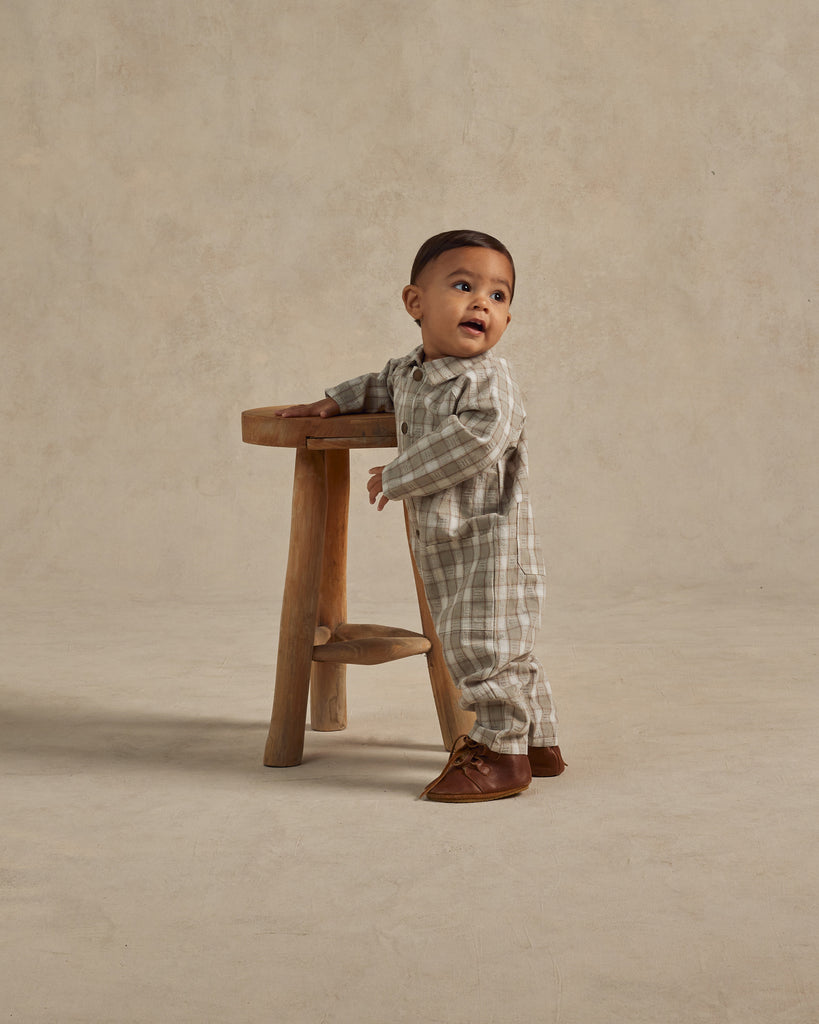 Collared Baby Jumpsuit | Pewter Plaid