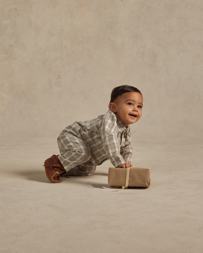 Collared Baby Jumpsuit | Pewter Plaid