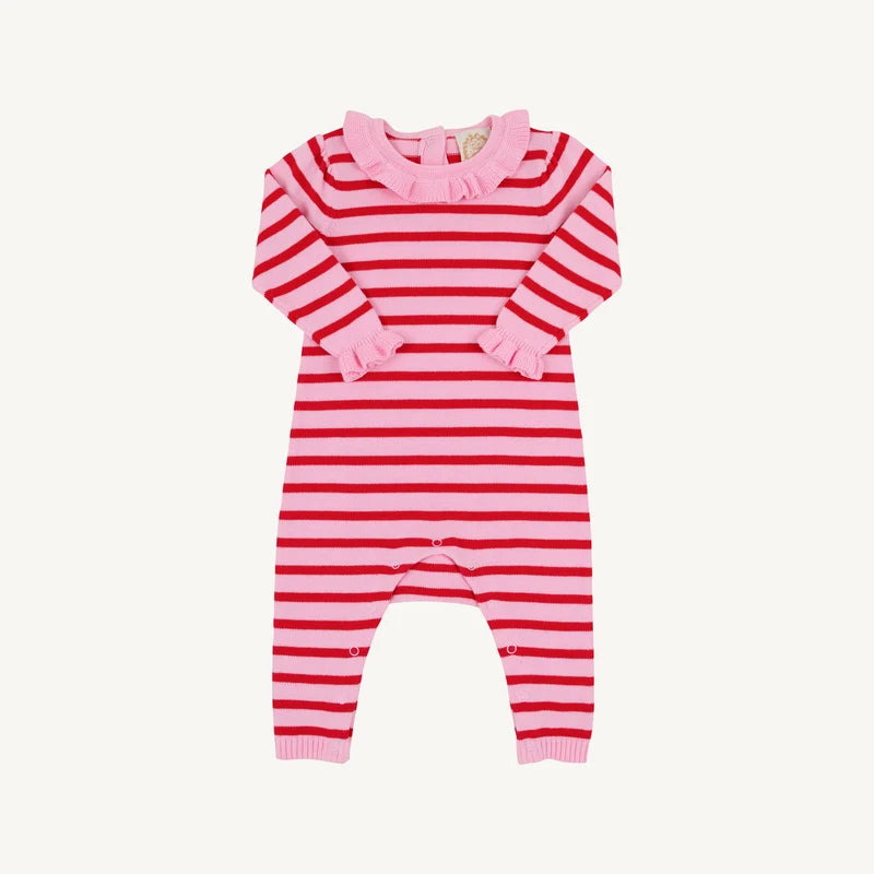 Reece Ruffle Romper- Richmond Red Pier Pink Stripe