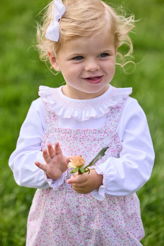 Smocked Madeline Blouse - White with Light Pink