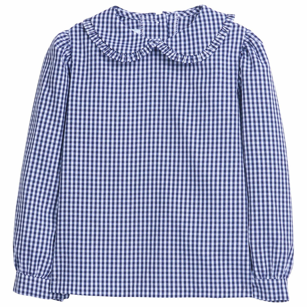Navy Gingham Ruffled Peter Pan Blouse