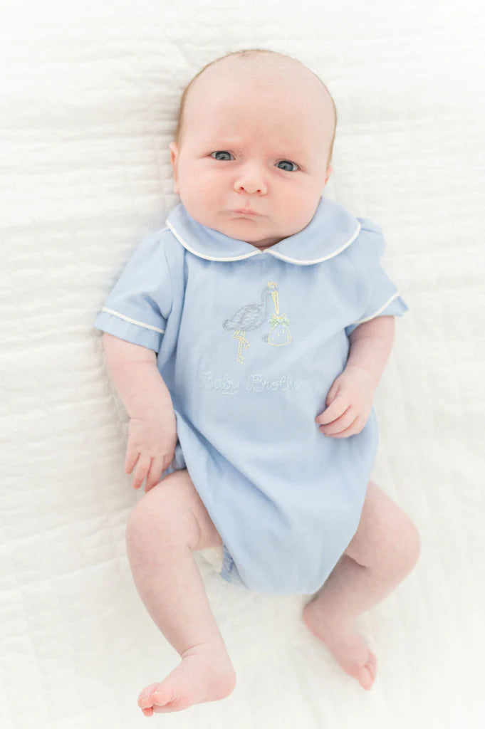 Baby Brother Embroidered Stork Bubble