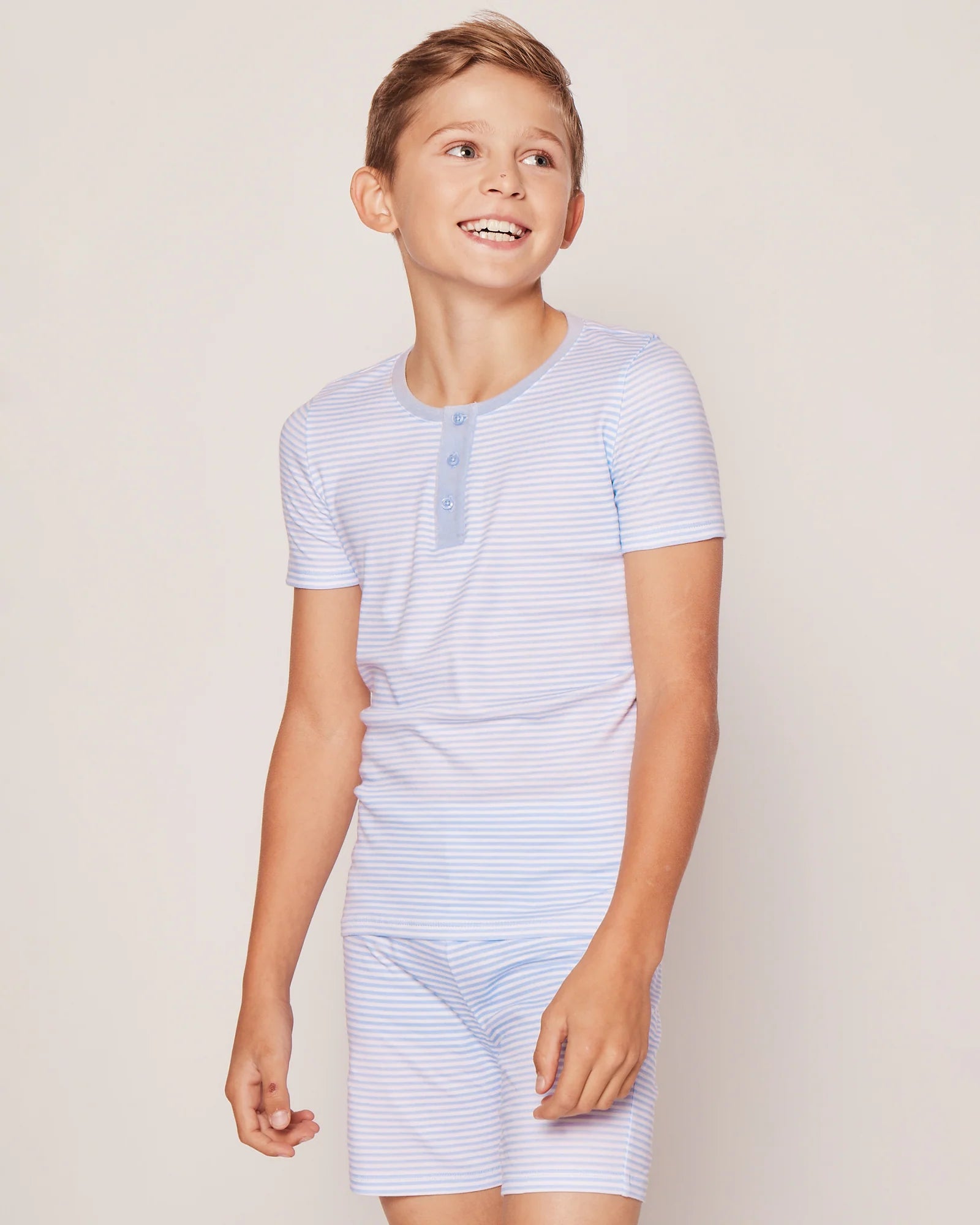Pima Snug Fit Pajama Short Set in Blue Stripes