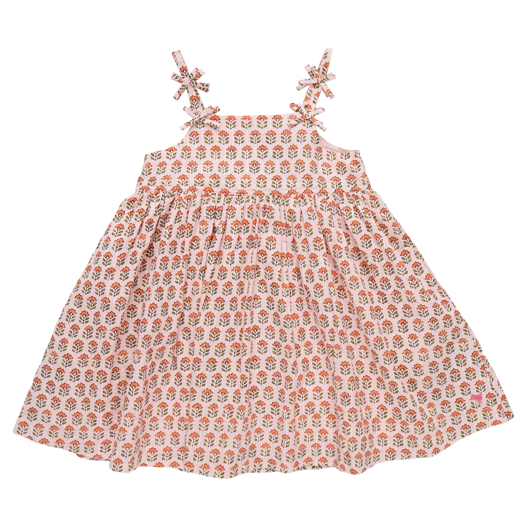 Girls Tia Dress- Pink Prairie Block Print