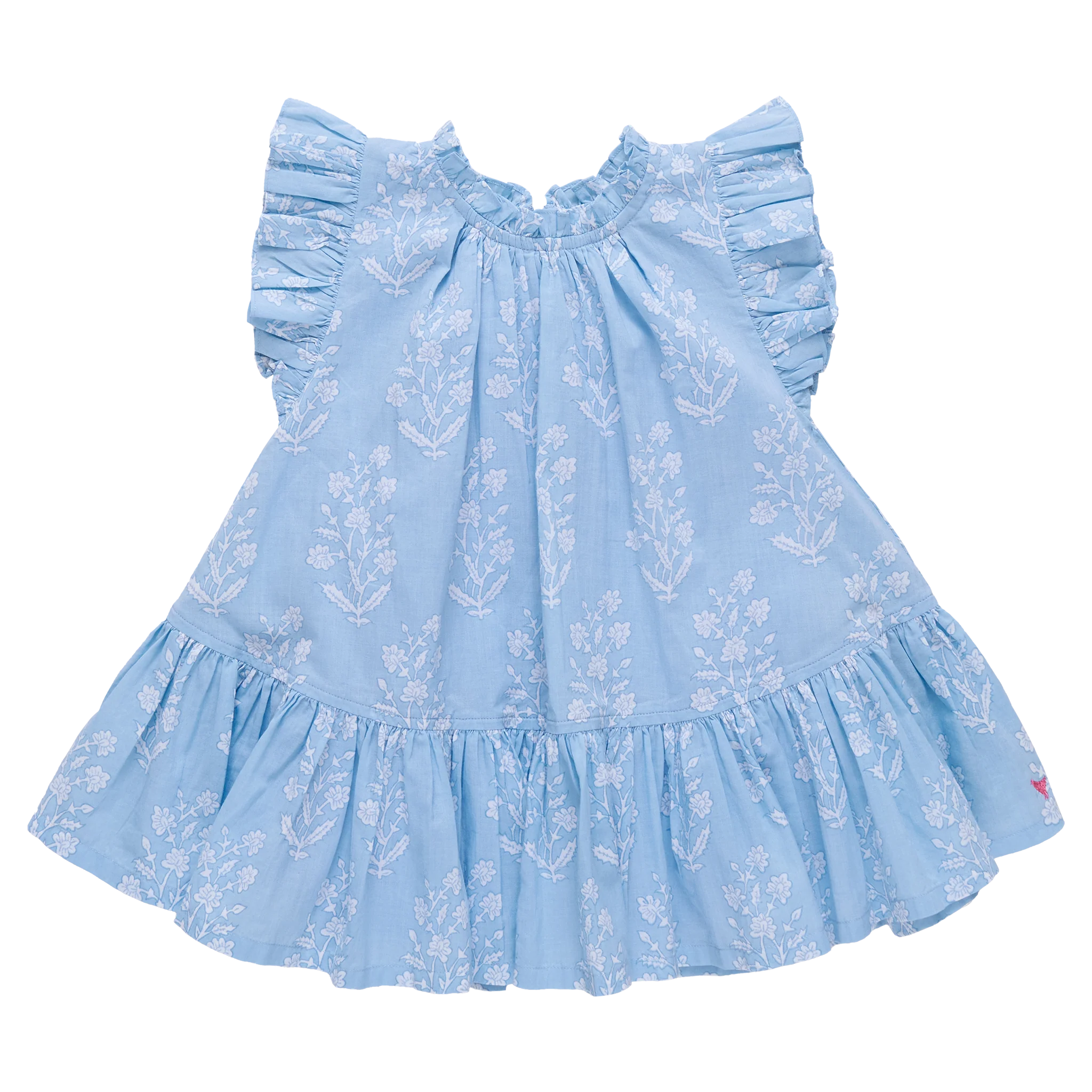 Harper Dress- Blue Dewdrop Block Print