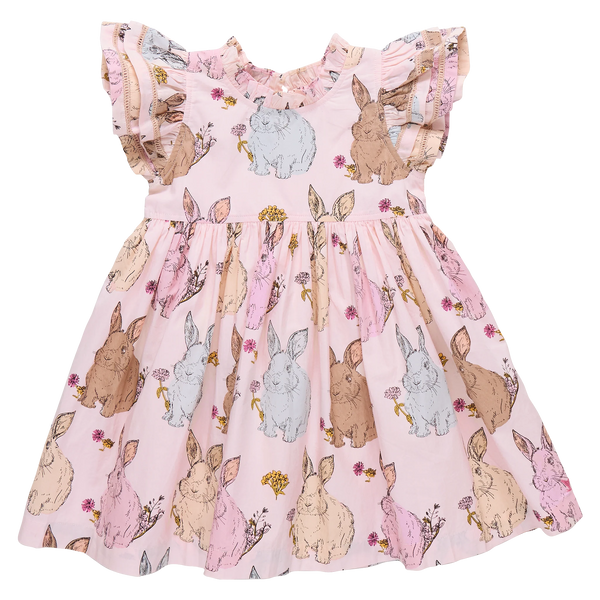 Girls Jennifer Double Ruffle Dress- Vintage Bunnies