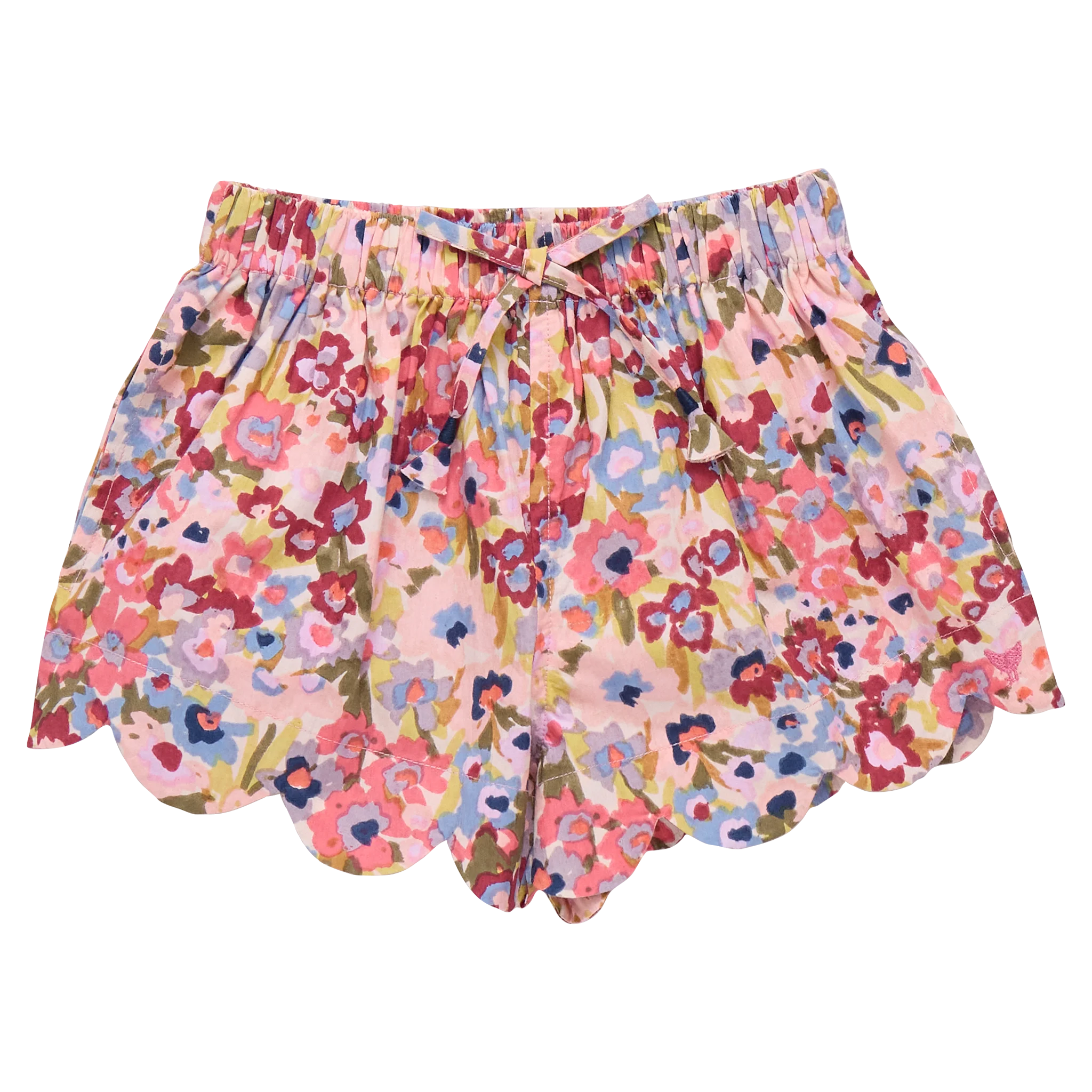 girls scallop short- burgundy sketched floral